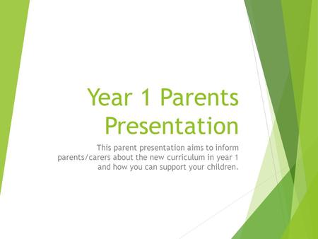 Year 1 Parents Presentation This parent presentation aims to inform parents/carers about the new curriculum in year 1 and how you can support your children.