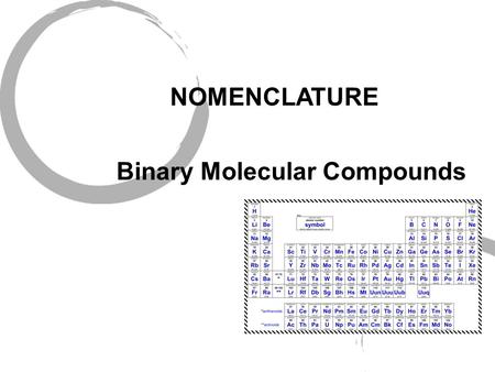 NOMENCLATURE Binary Molecular Compounds Periodic Table.