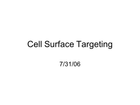 Cell Surface Targeting 7/31/06. Last Time Identified two potential problems with our procedure –Use human thrombin, not bovine! –Denature aptamers!
