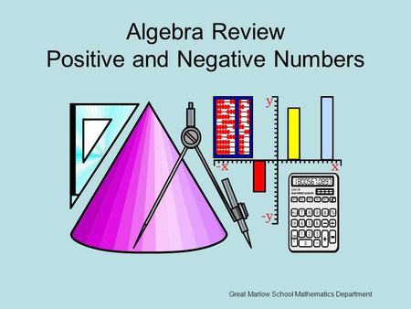 Algebra Review Positive and Negative Numbers Great Marlow School Mathematics Department.