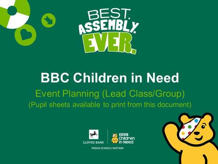 BBC Children in Need Event Planning (Lead Class/Group) (Pupil sheets available to print from this document)