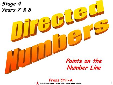 1 Points on the Number Line Press Ctrl-A ©2009 G Dear – Not to be sold/Free to use Stage 4 Years 7 & 8.