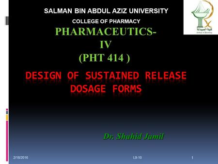 Design of Sustained Release Dosage Forms