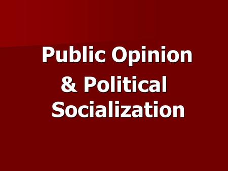 Public Opinion Public Opinion & Political Socialization.
