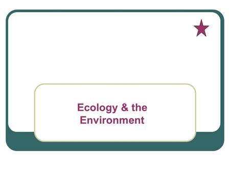 Ecology & the Environment. Chapter 20 Ecology Study of the interactions that take place among organisms and their environment.