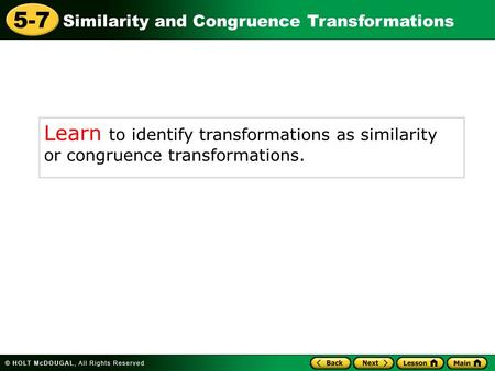 Vocabulary Similarity transformations Congruence transformations.