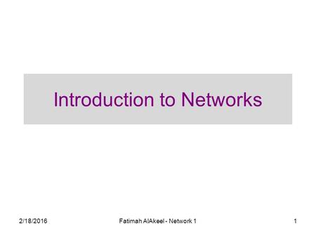 2/18/2016Fatimah AlAkeel - Network 11 Introduction to Networks.