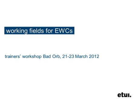 Working fields for EWCs trainers’ workshop Bad Orb, 21-23 March 2012.