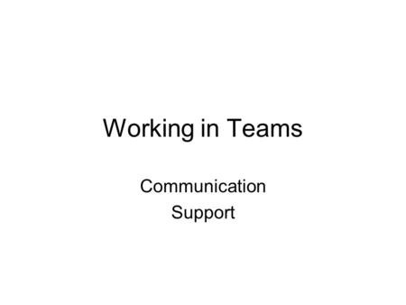 Working in Teams Communication Support. Communicate Effectively To be a successful team, you need to be able to communicate well together How?