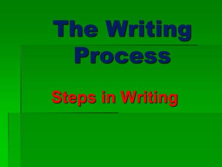 The Writing Process Steps in Writing. Prewriting  Think about your topic, audience, and purpose.  Gather information.  Put your ideas into a graphic.