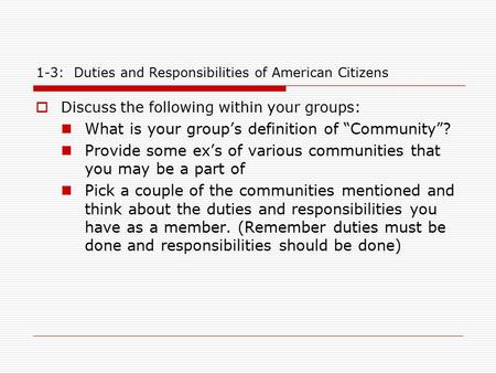 1-3: Duties and Responsibilities of American Citizens