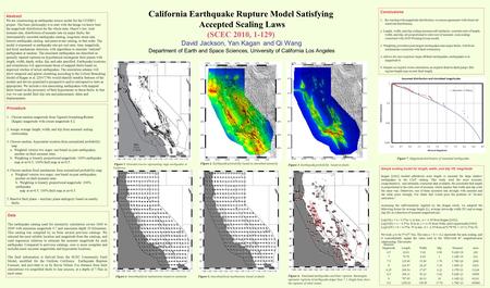 California Earthquake Rupture Model Satisfying Accepted Scaling Laws (SCEC 2010, 1-129) David Jackson, Yan Kagan and Qi Wang Department of Earth and Space.