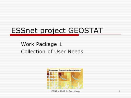 EFGS - 2009 in Den Haag1 ESSnet project GEOSTAT Work Package 1 Collection of User Needs.