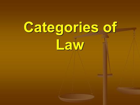 Categories of Law. The Law The broadest categories of law are International Law and Domestic Law.