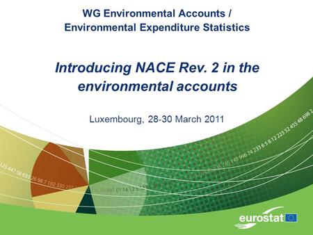 WG Environmental Accounts / Environmental Expenditure Statistics Introducing NACE Rev. 2 in the environmental accounts Luxembourg, 28-30 March 2011.