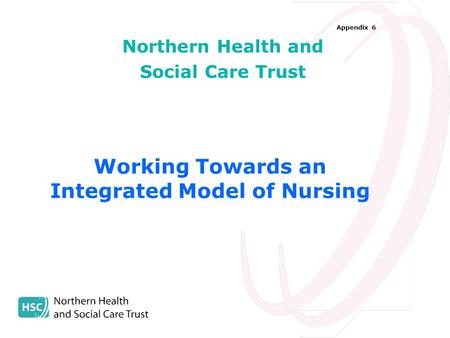 Working Towards an Integrated Model of Nursing Appendix 6 Northern Health and Social Care Trust.