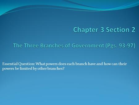 Essential Question: What powers does each branch have and how can their powers be limited by other branches?