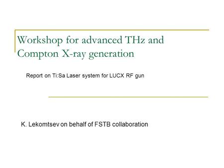 Workshop for advanced THz and Compton X-ray generation
