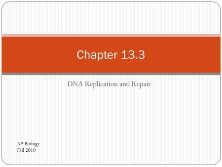 DNA Replication and Repair Chapter 13.3 AP Biology Fall 2010.