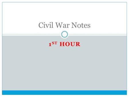1 ST HOUR Civil War Notes. Wilmot Proviso Who: David Wilmot Who is affected: Slaveholders/Slavetraders (South) Slaves Northerners People in Territories.