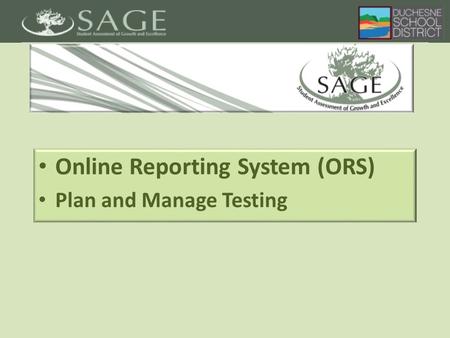 Online Reporting System (ORS) Plan and Manage Testing.