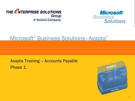 1 Microsoft ® Business Solutions–Axapta ® Axapta Training – Accounts Payable Phase 1.