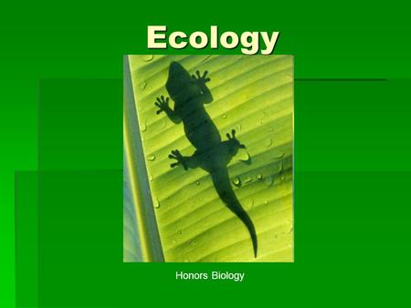 Ecology Honors Biology. What is Ecology?  Greek Origin  OIKOS = Household  LOGOS = Study of…  Ecology = The study of the “house/environment” in which.