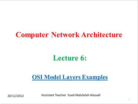 Computer Network Architecture Lecture 6: OSI Model Layers Examples 1 20/12/2012.