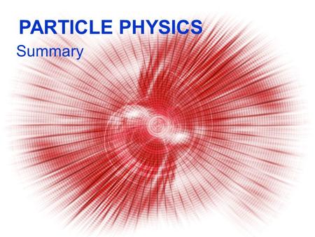 PARTICLE PHYSICS Summary Alpha Scattering & Electron Diffraction.