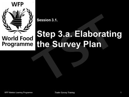 TST Session 3.1. Step 3.a. Elaborating the Survey Plan WFP Markets Learning Programme1 Trader Survey Training.