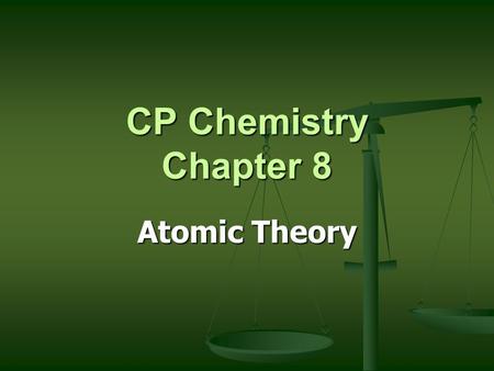 CP Chemistry Chapter 8 Atomic Theory Subatomic Particles Protons Protons Neutrons Neutrons Electrons Electrons.