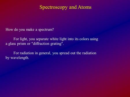 Spectroscopy and Atoms
