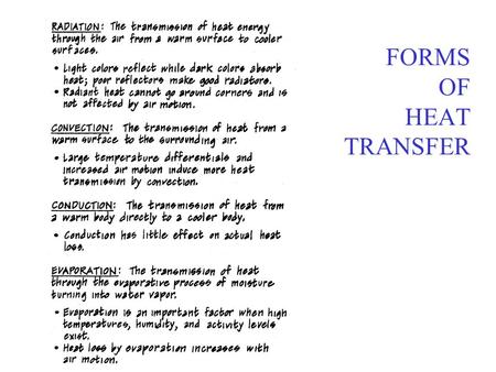 FORMS OF HEAT TRANSFER. CONDUCTION CONVECTION.