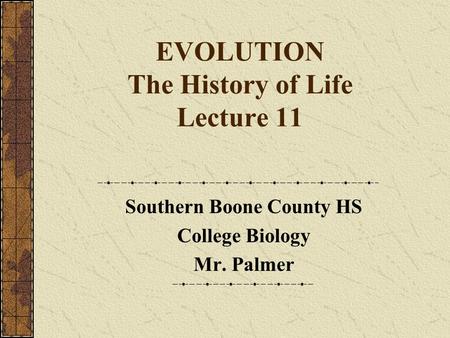 EVOLUTION The History of Life Lecture 11 Southern Boone County HS College Biology Mr. Palmer.