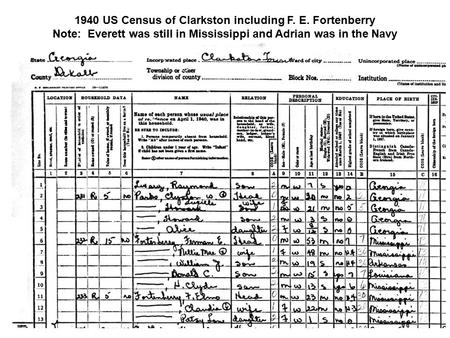1940 US Census of Clarkston including F. E. Fortenberry Note: Everett was still in Mississippi and Adrian was in the Navy.