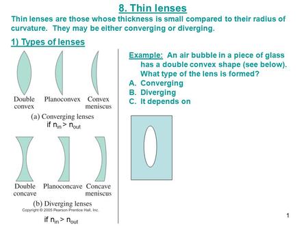 8. Thin lenses 1) Types of lenses