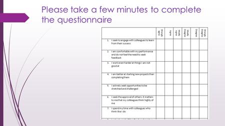 Please take a few minutes to complete the questionnaire.