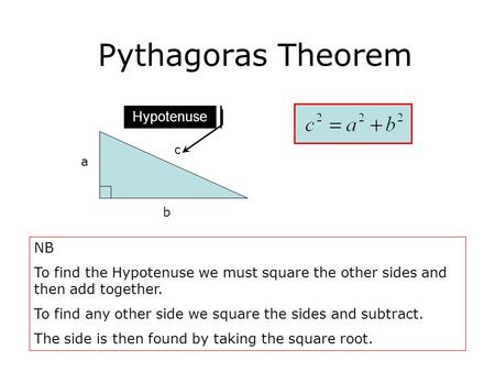 Pythagoras Theorem Hypotenuse NB