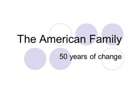 The American Family 50 years of change. Change… The American family has undergone tremendous change in the last 50 years. Some argue that family life.