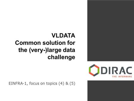 VLDATA Common solution for the (very-)large data challenge EINFRA-1, focus on topics (4) & (5)
