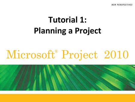 Microsoft Project 2010 ® Tutorial 1: Planning a Project.