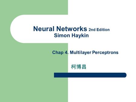 Neural Networks 2nd Edition Simon Haykin