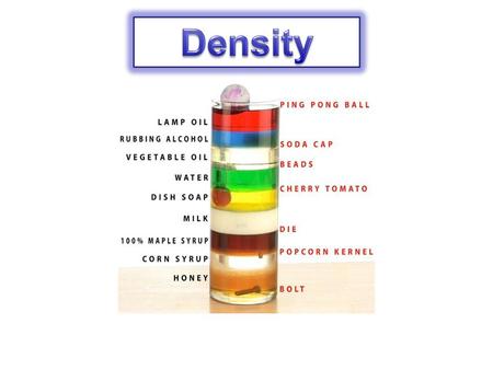 What is Density? Objects with the same volume but different mass have different densities. Density is a characteristic property of a substance. The density.
