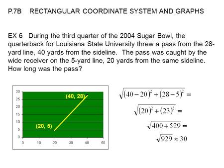 P.7B RECTANGULAR COORDINATE SYSTEM AND GRAPHS EX 6 During the third quarter of the 2004 Sugar Bowl, the quarterback for Louisiana State University threw.