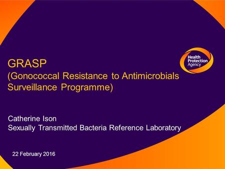22 February 2016 GRASP (Gonococcal Resistance to Antimicrobials Surveillance Programme) Catherine Ison Sexually Transmitted Bacteria Reference Laboratory.