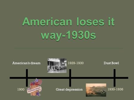 American’s dreamDust Bowl Great depression1900 1930-1936 1929-1930.