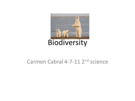 Biodiversity Carmen Cabral 4-7-11 2 nd science. Endangered species Polar bears 1. The polar bear is an endangered specie. The polar bear lives in the.
