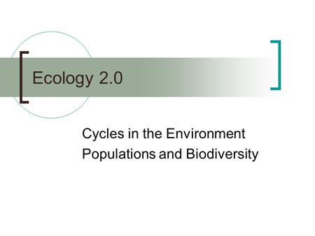 Ecology 2.0 Cycles in the Environment Populations and Biodiversity.