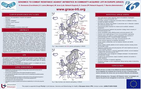 GENOMICS TO COMBAT RESISTANCE AGAINST ANTIBIOTICS IN COMMUNITY-ACQUIRED LRTI IN EUROPE (GRACE) H. Goossens (Coordinator), K. Loens (Manager), M. Ieven.
