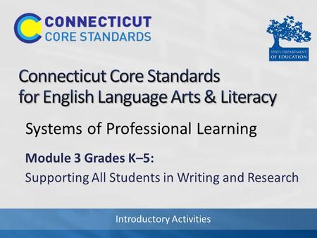 Introductory Activities Systems of Professional Learning Module 3 Grades K–5: Supporting All Students in Writing and Research.
